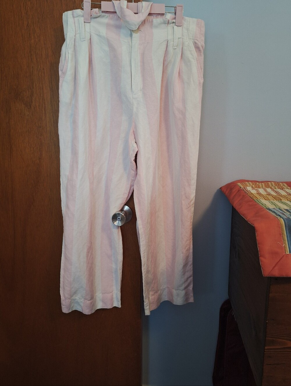 Madewell Light Pink/White Vertical Stripe Linen Wide Leg Pants Women's Size 10